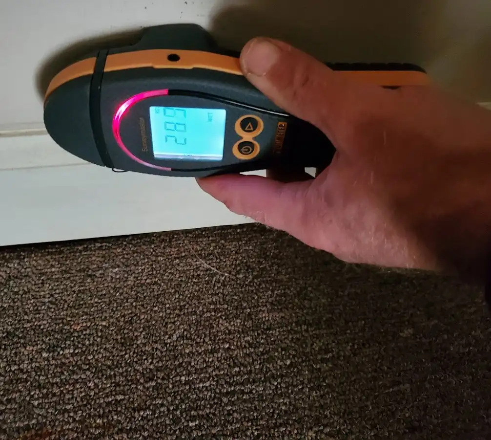 Moisture detection at baseboard during Storm Damage Restoration in Pittsburgh